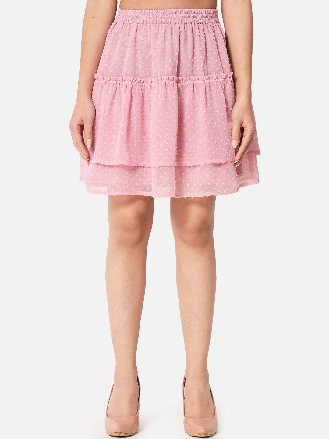 SZN Women Swiss Dot Georgette Tiered Skirt