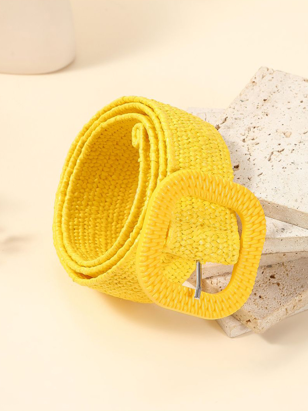 SALTY Women Butterscotch Drizzle Woven Straw Textured Belt