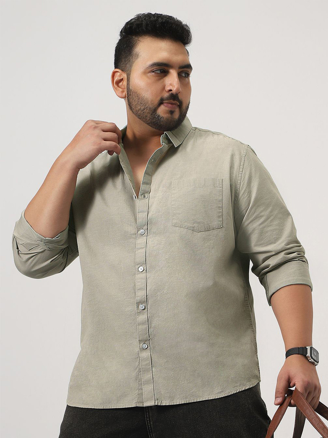 Urbano Plus Men Size Solid Full Sleeves Regular Fit Spread Collar Pure Cotton Casual Shirt