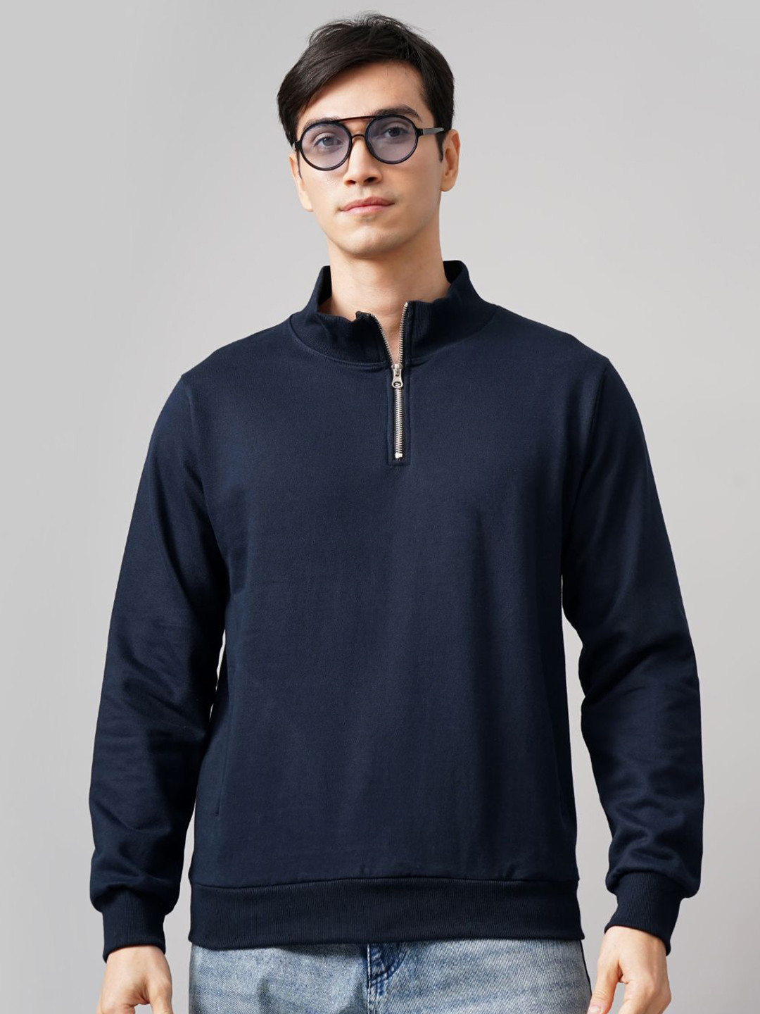 PAUL STREET Men High Neck Long Sleeves Cotton Sweatshirt