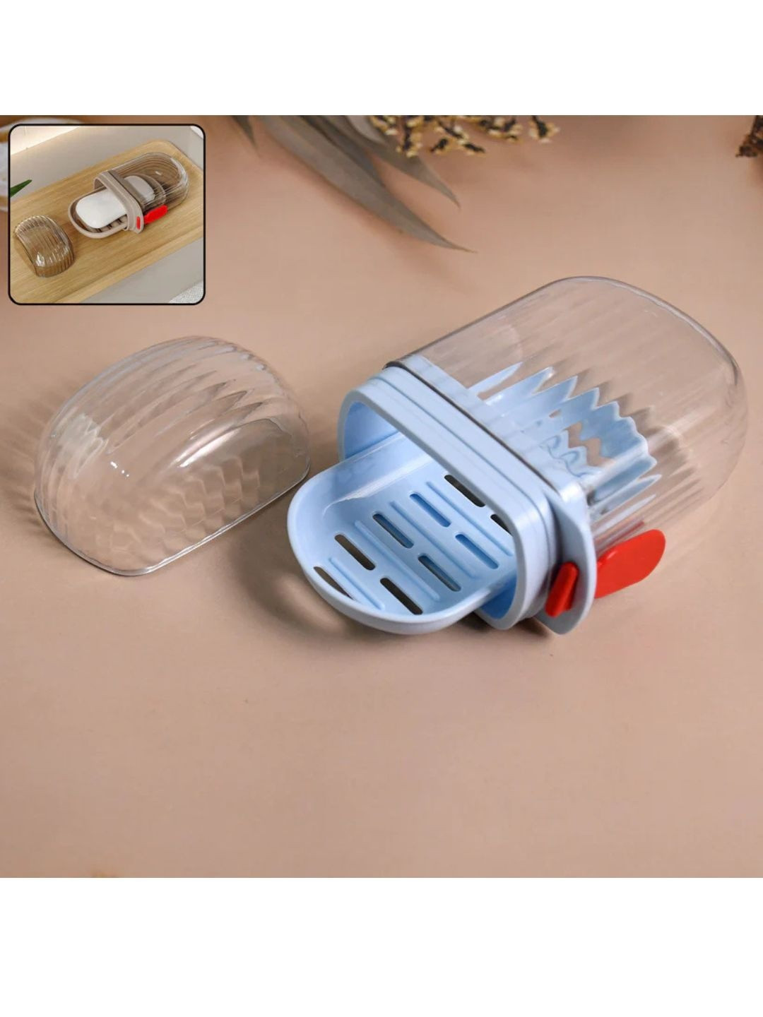 DeoDap Blue & Transparent Solid Plastic Bath Accessories Set