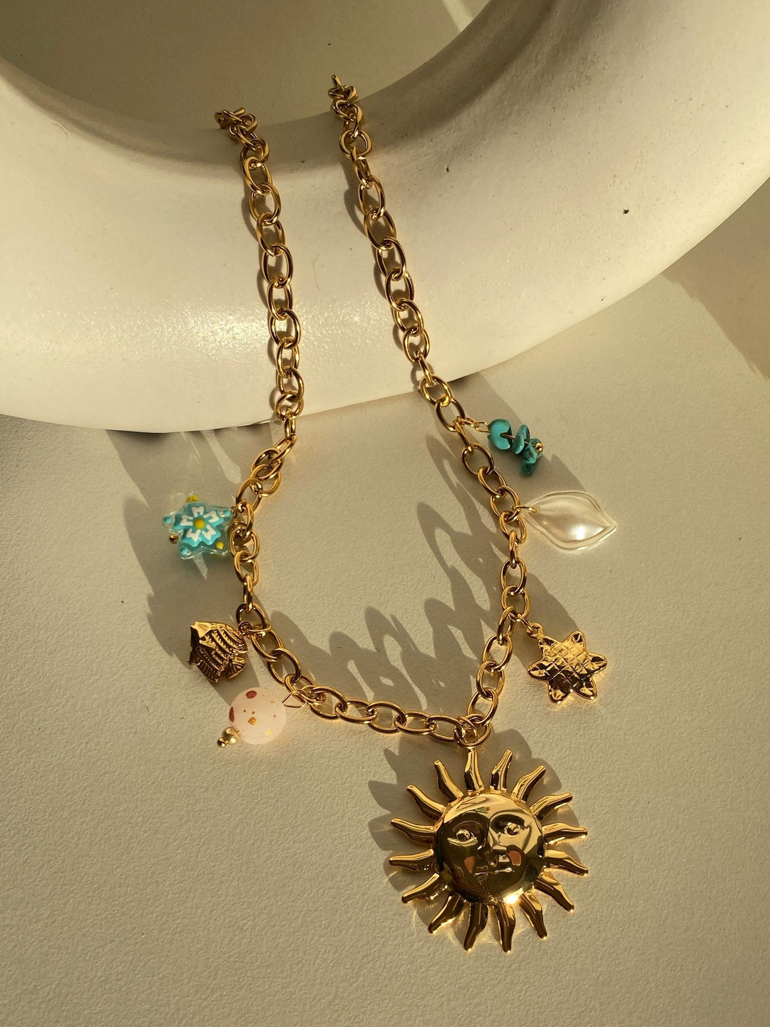 Dipitreats Women Gold-Plated Sun & Charms Beaded Necklace