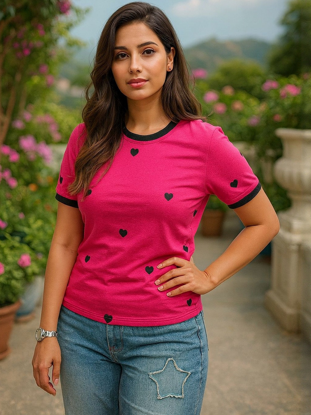 CORSICA Heart Printed Bio Finish Cotton T-shirt