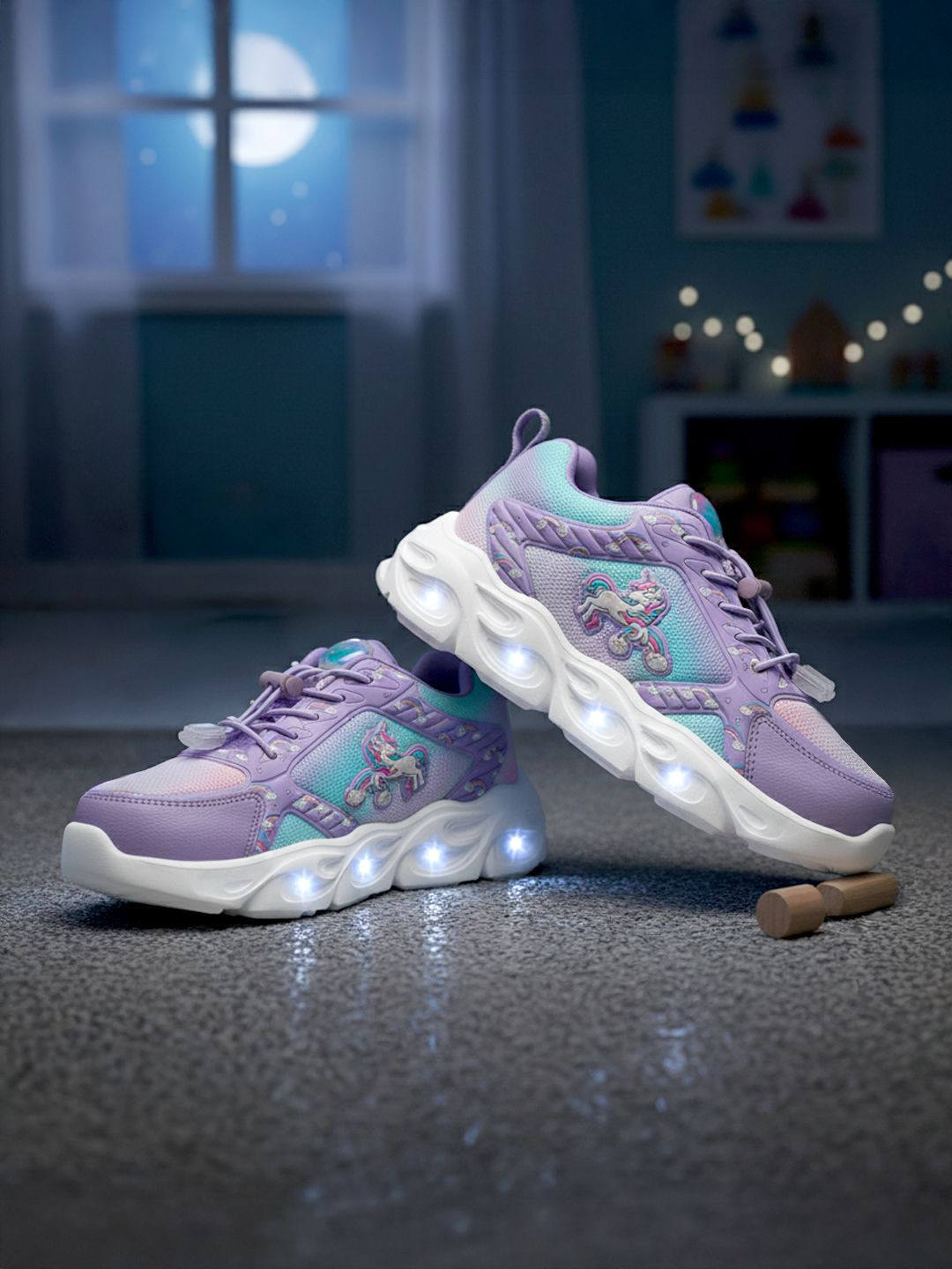 Hopits Girls Printed LED Light-Up Lace-Ups Sneakers