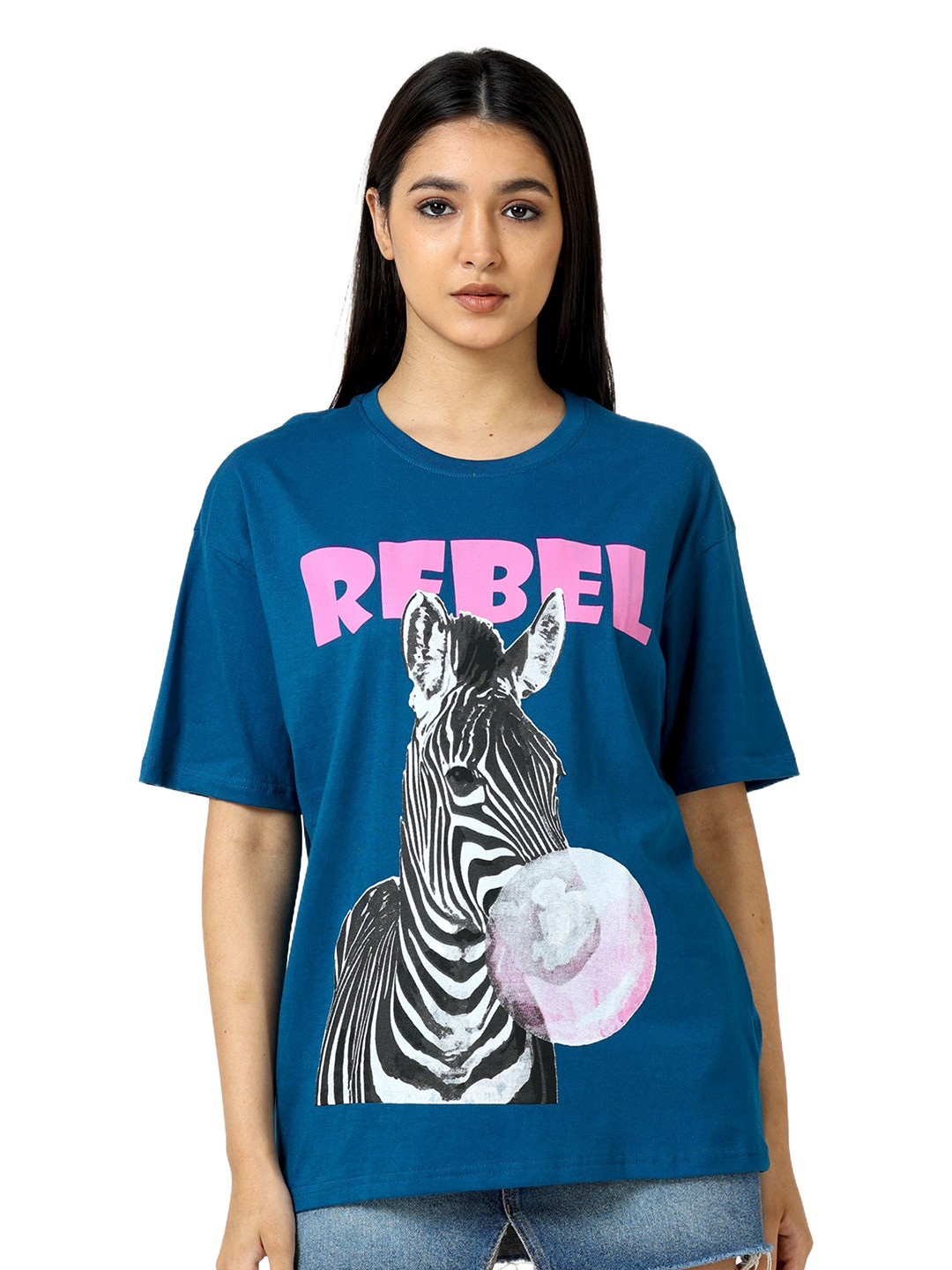 albatross Women Graphic Printed Round Neck Pure Cotton Oversized T-shirt