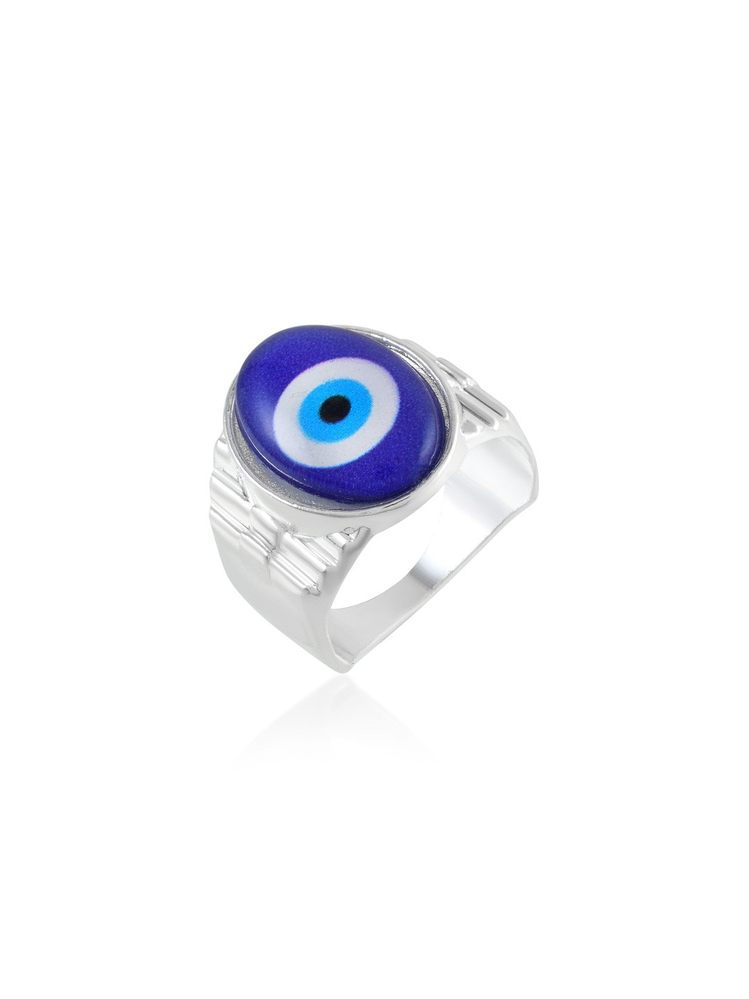 DZINETRENDZ Silver-Plated Artificial Stone Studded Evil Eye Finger Ring