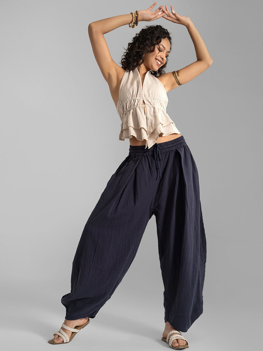 The Veshti Company Bangkok Barrel Women Wide Leg Pure Cotton Harem Pants