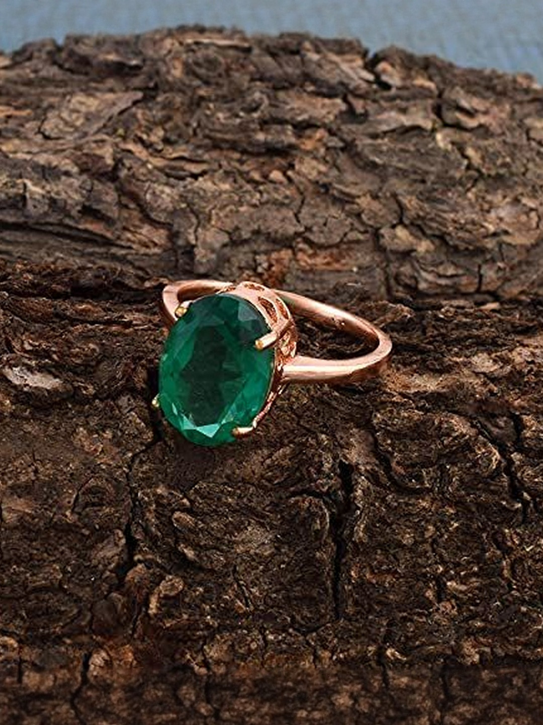 Rose Goldplated Brass Faux Emerald Panna Fingerring