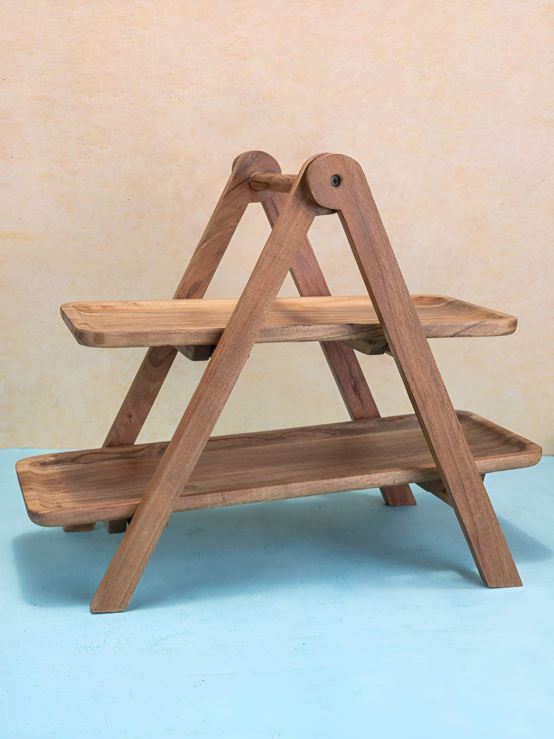 Ireka Homes Brown Wooden Collapsable Two-Tier Stand Food Platter