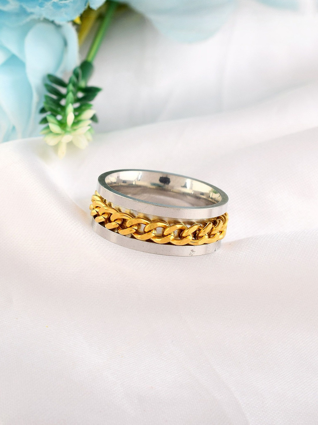 Brass Double colour gold plated dual tone Spinner finger ring challa