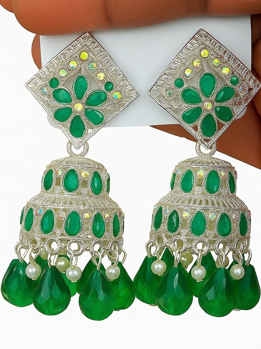 Lovansh Women Pack of 4 Alloy Crystal Dome Shaped Drop Earrings