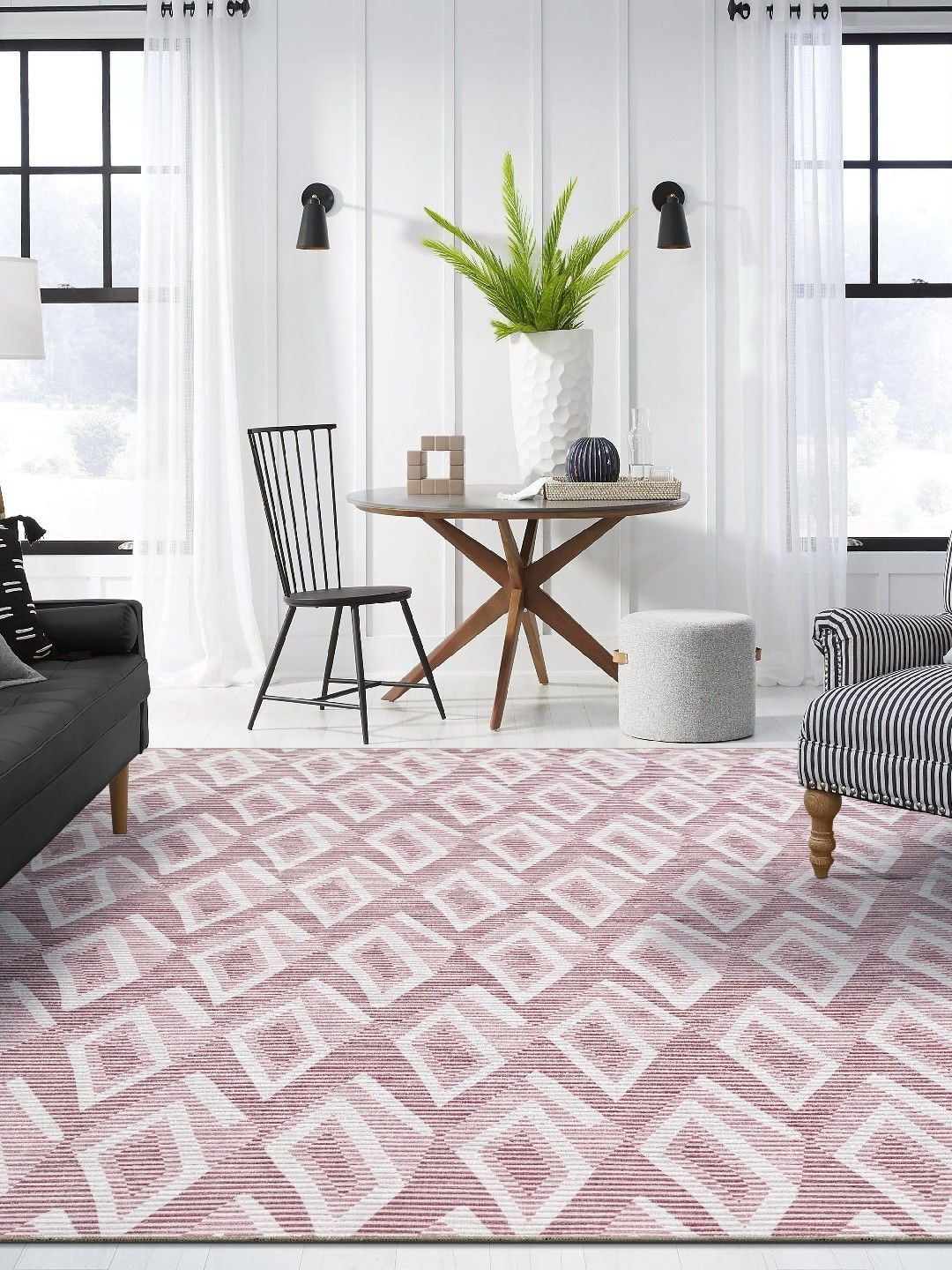 Kaleen India Rose & White Traditional Printed Anti-Skid Carpet