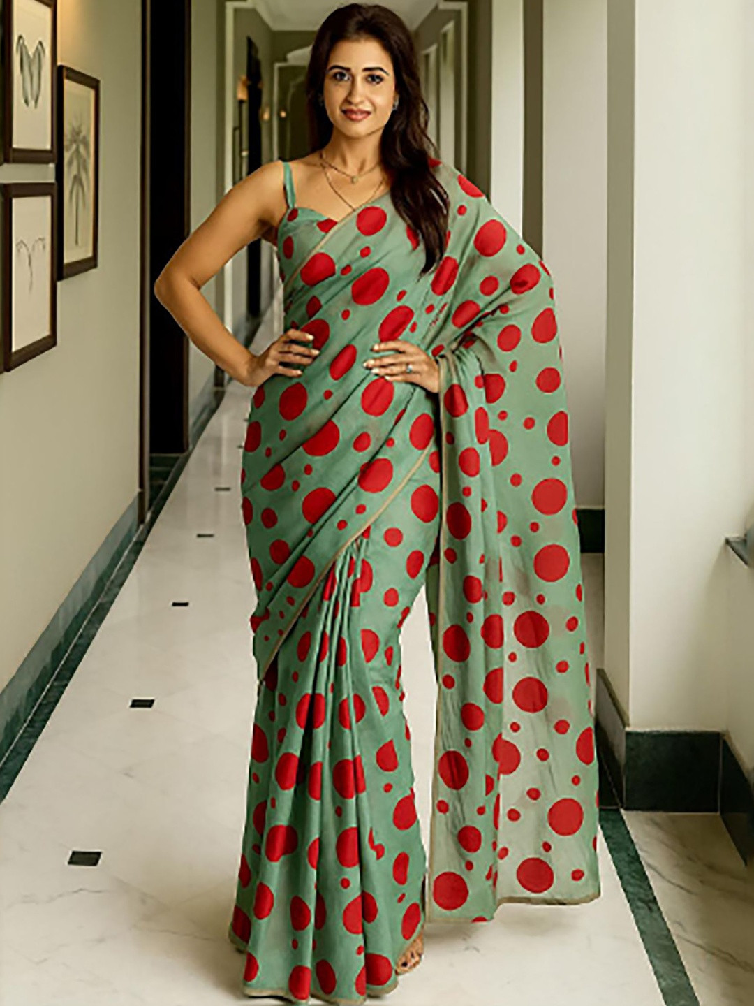 BerMondsey Polka Dot Printed Block Print Saree