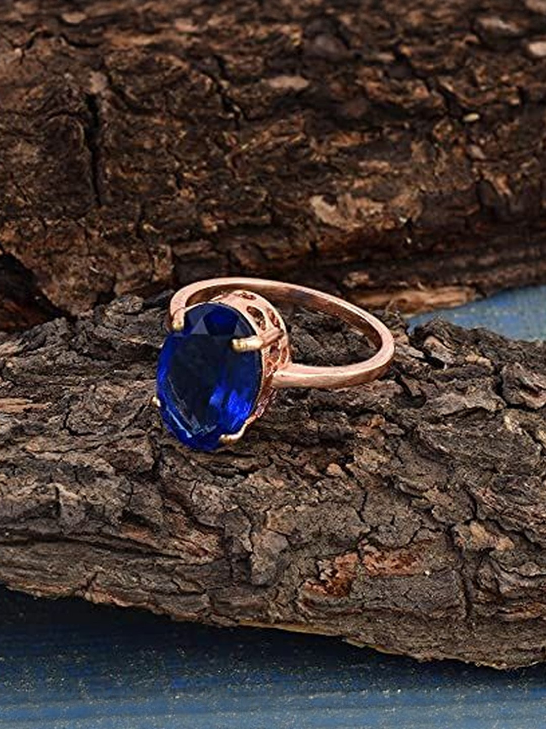 Rose Goldplated Brass Faux Blue Sapphire Neelam Fingerring