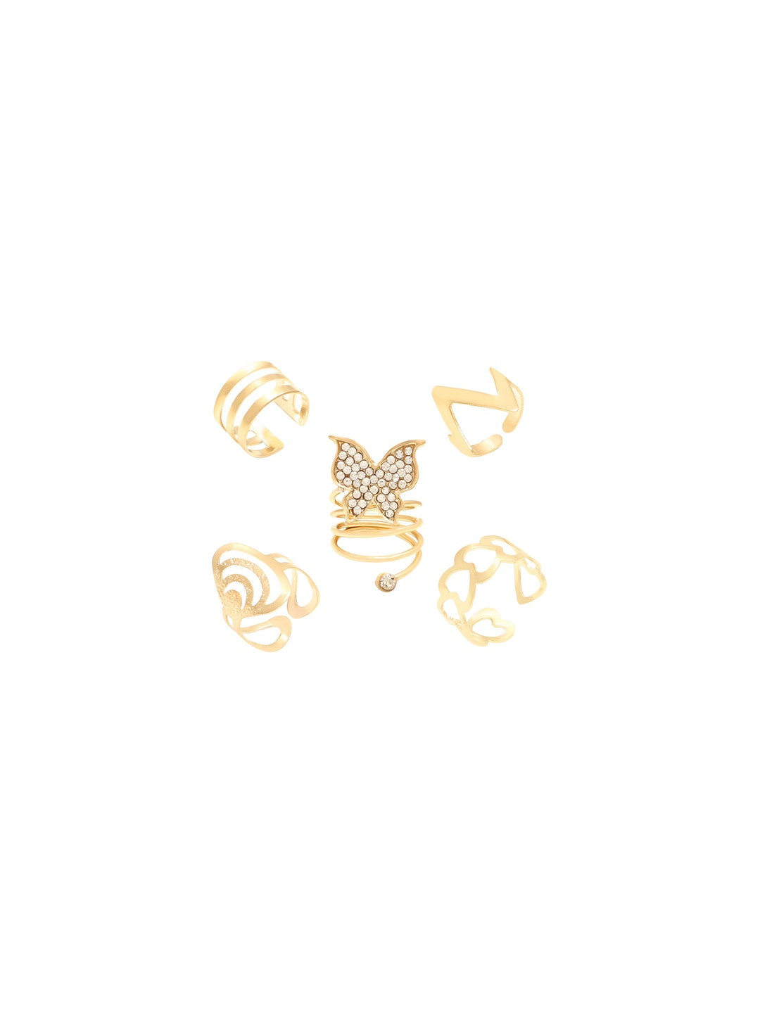 Gold plated Butterfly inspired Combo of 5 Fashion rings