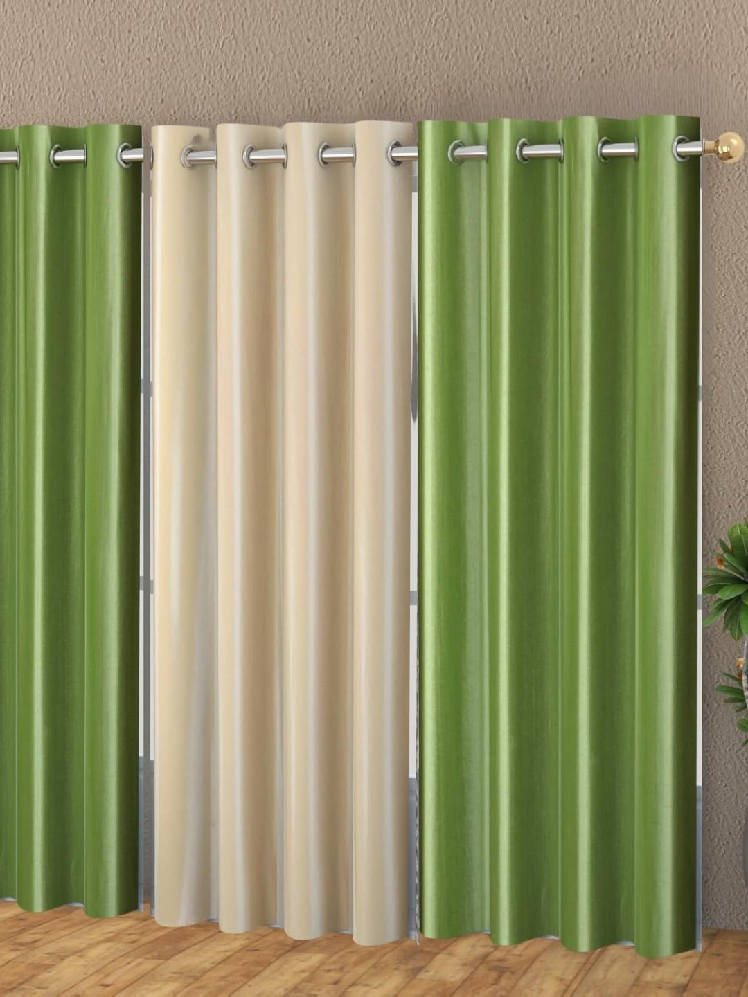 Aura Lime Green & Beige 3 Pieces Room Darkening Long Door Curtains