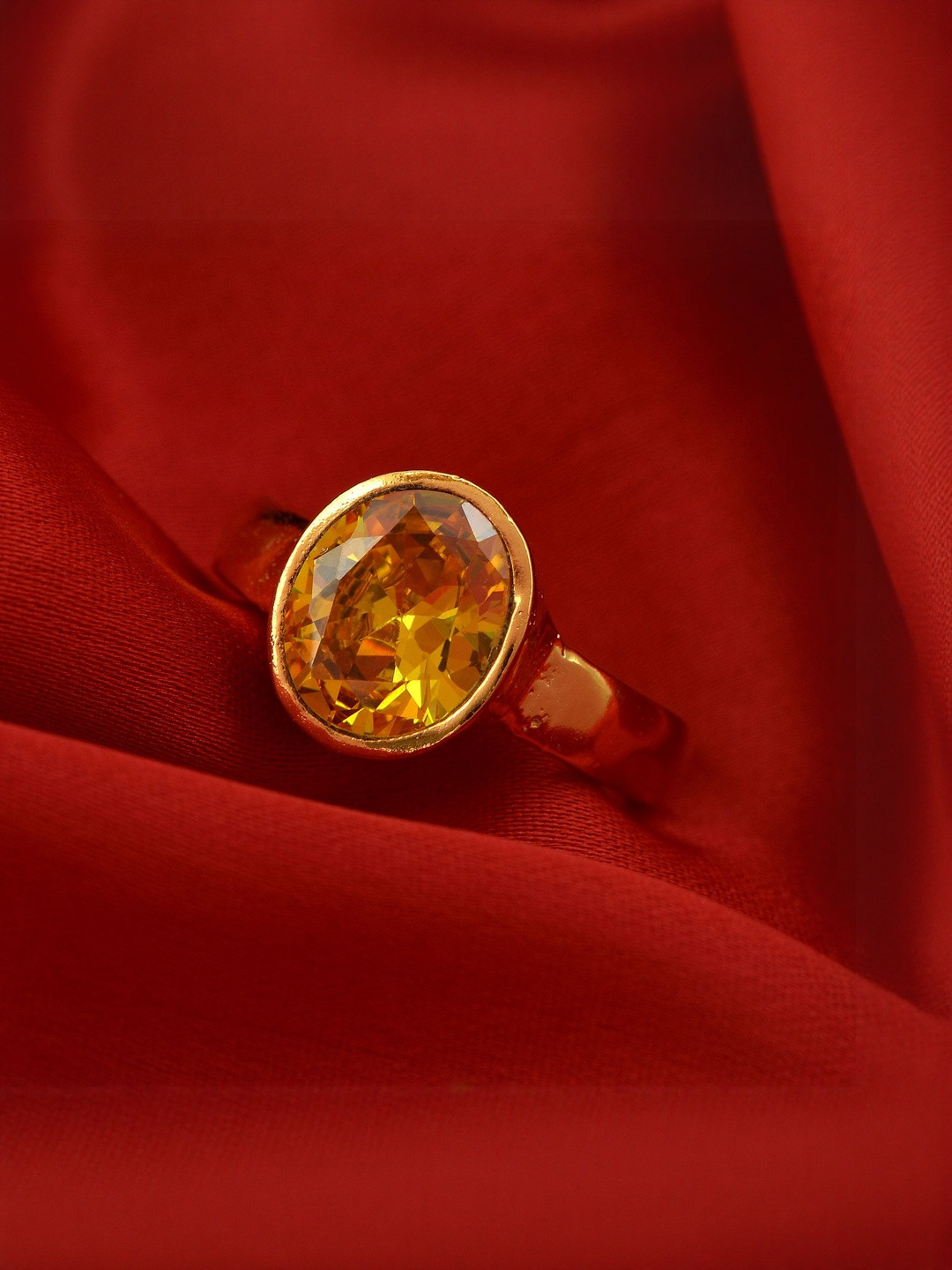 Gold plated Faux Pukhraj Astrology fingerring