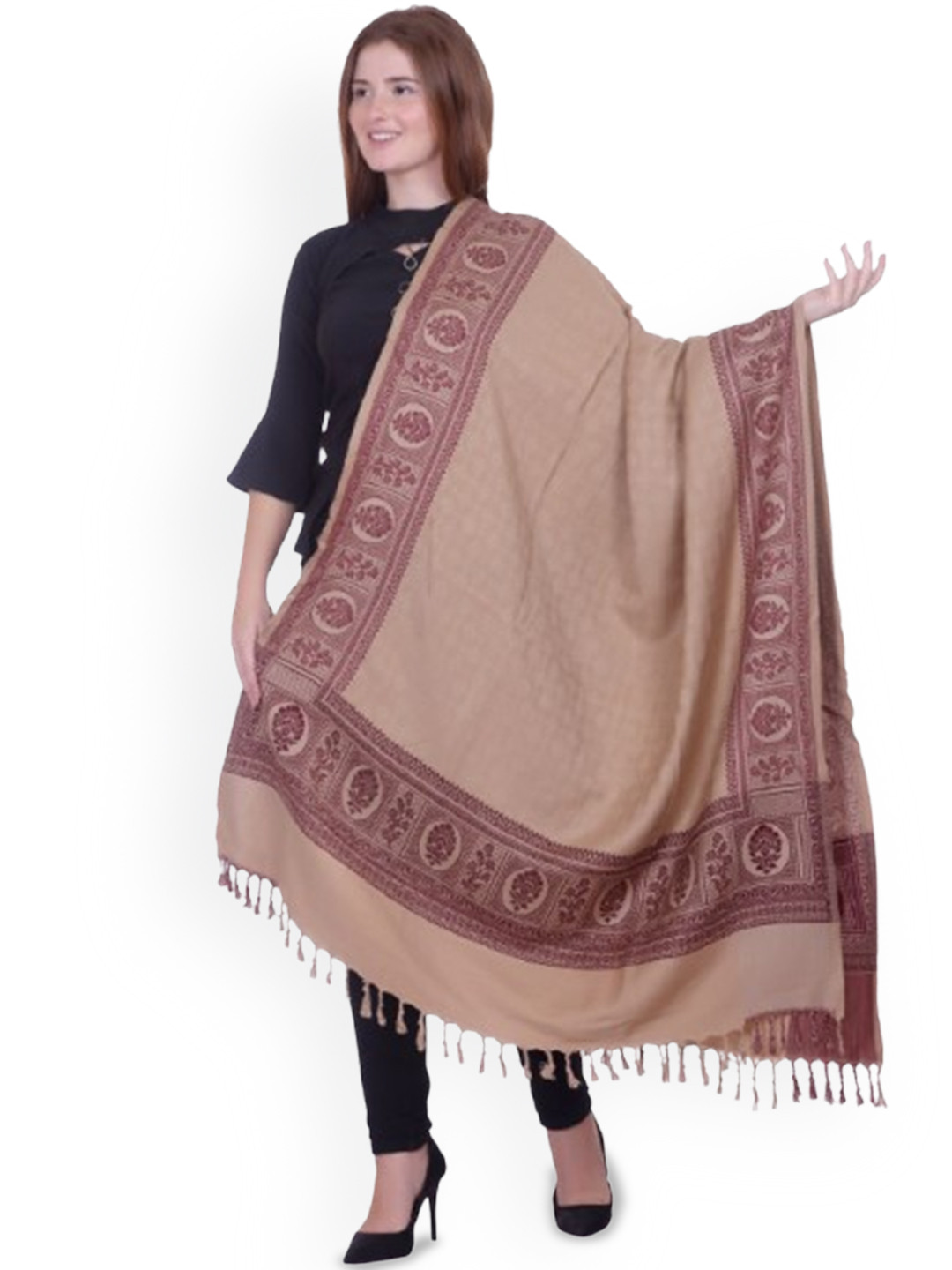 TRUDO Women Floral Woven Design Acrylic Shawl