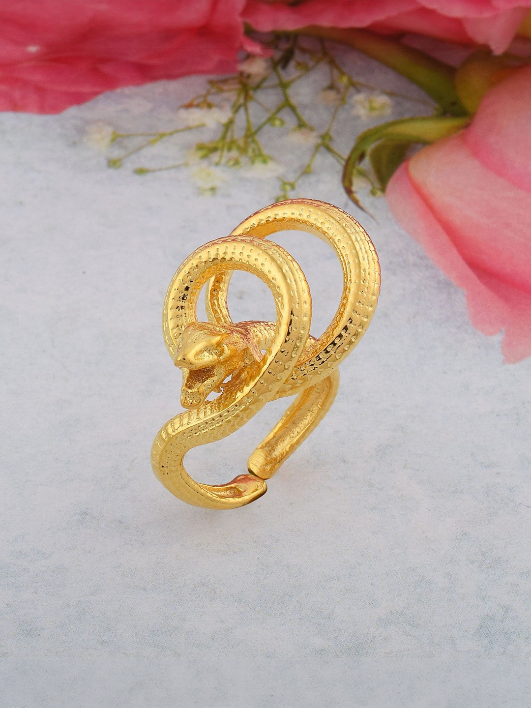 Brass Goldplated Adjustable Size Coiled Cobra Serpent Snake Fingerring