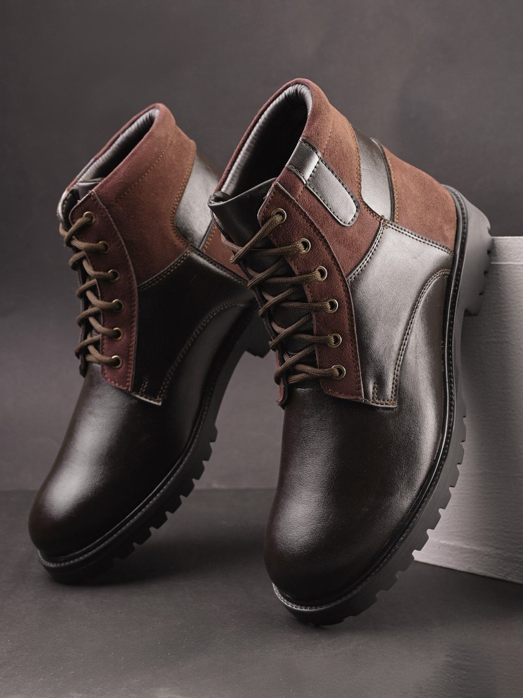 Roadster Men Brown Solid Heeled Lace-up Casual Boots