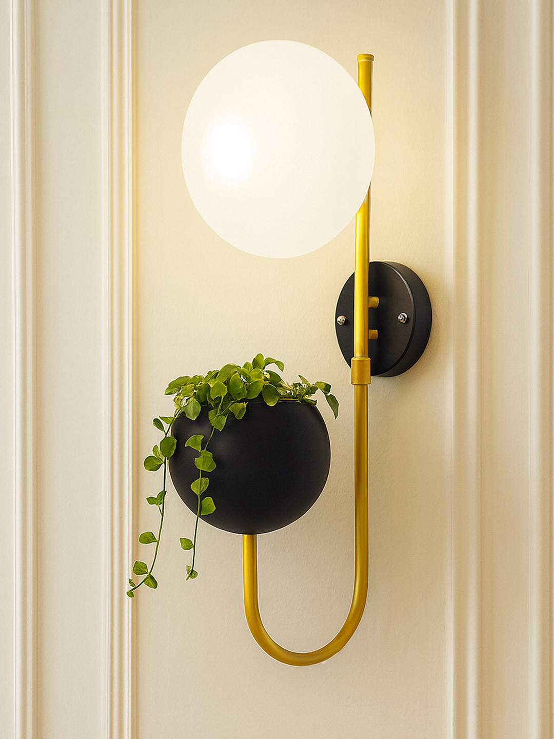 Homesake Black & White Metal Wall Lamp With Storage Planter