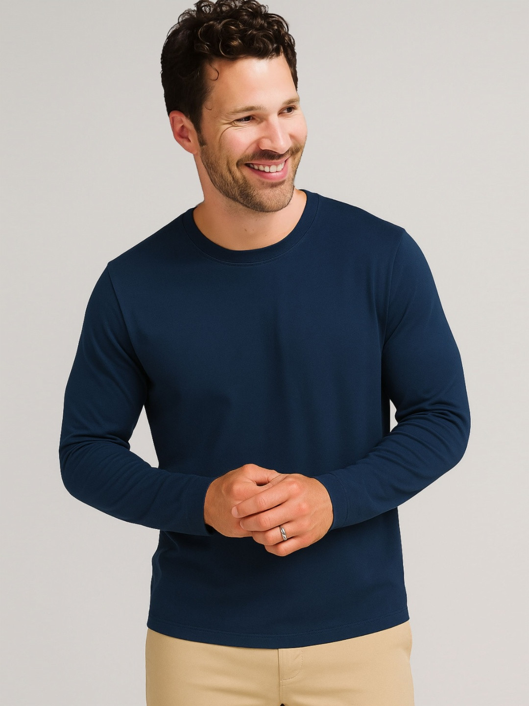 inner element Men Solid Round Neck Cotton Slim Fit T-shirt