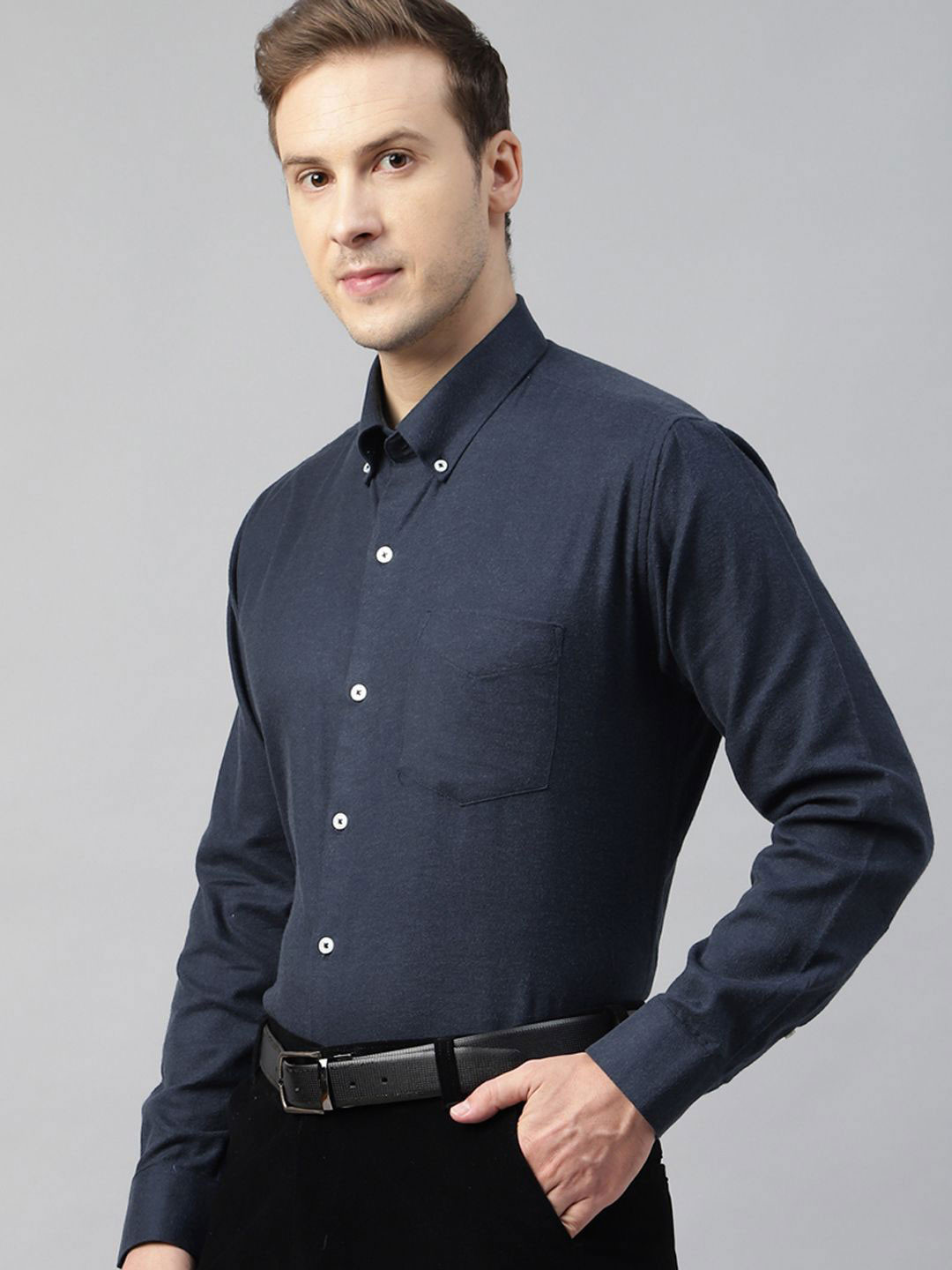 Hancock Long Sleeves Button-Down Collar Opaque Slim Fit Formal Cotton Shirt