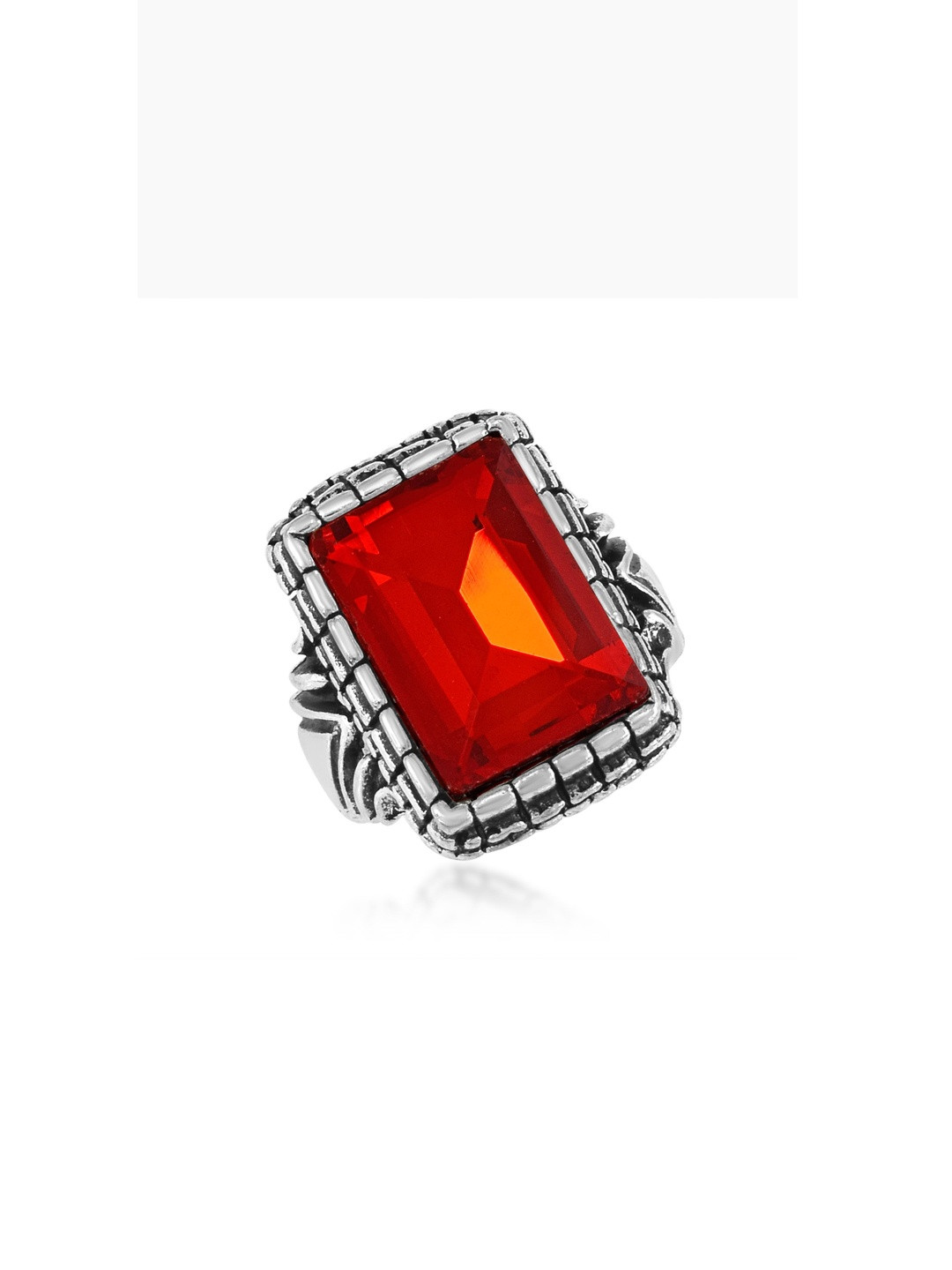 Brass Antique Oxidised Silverplated Faux Ruby finger ring