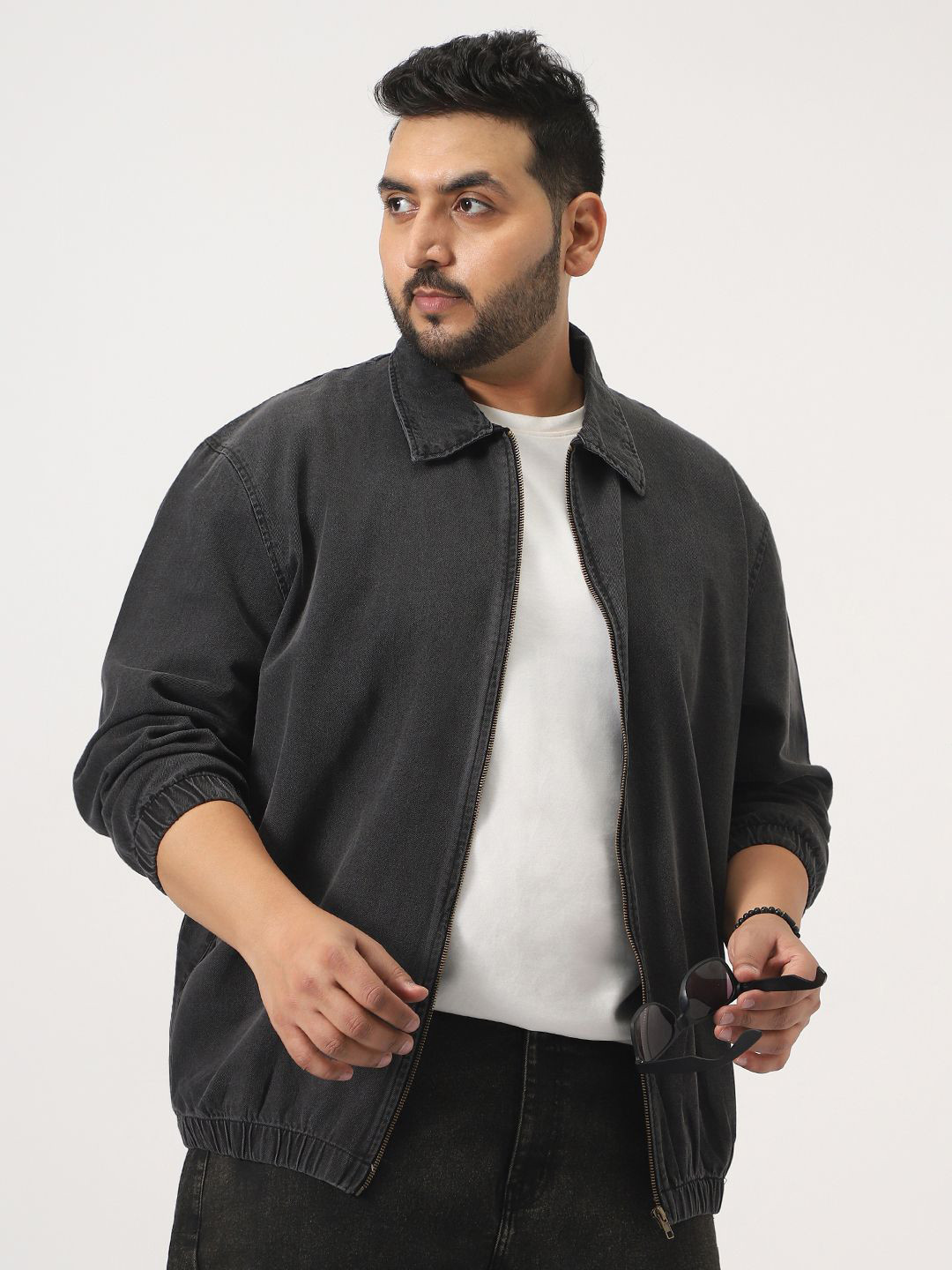 Urbano Plus Men Plus Size Relaxed Fit Full Sleeve Harrington Denim Jacket