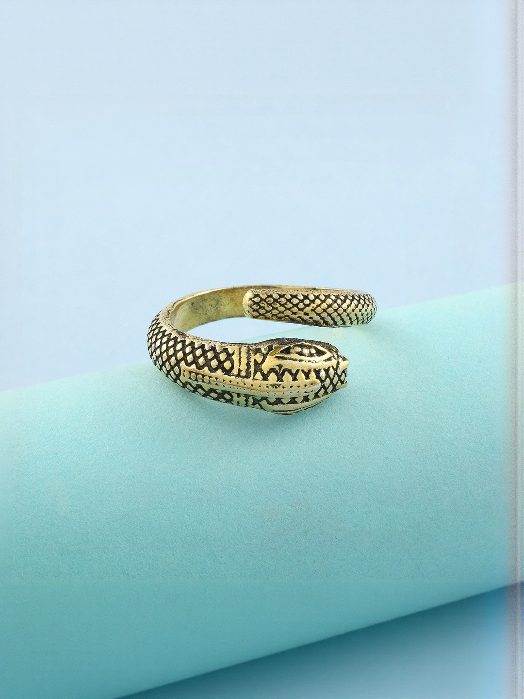 Brass Antique Finish Nagdevta Snake Adjustable Open End Finger Ring