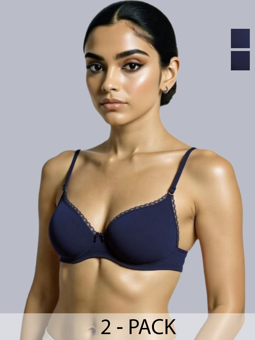 Eden Pack Of 2 Medium Coverage Heavily Padded Underwired Back Closure Everyday Lace Bra