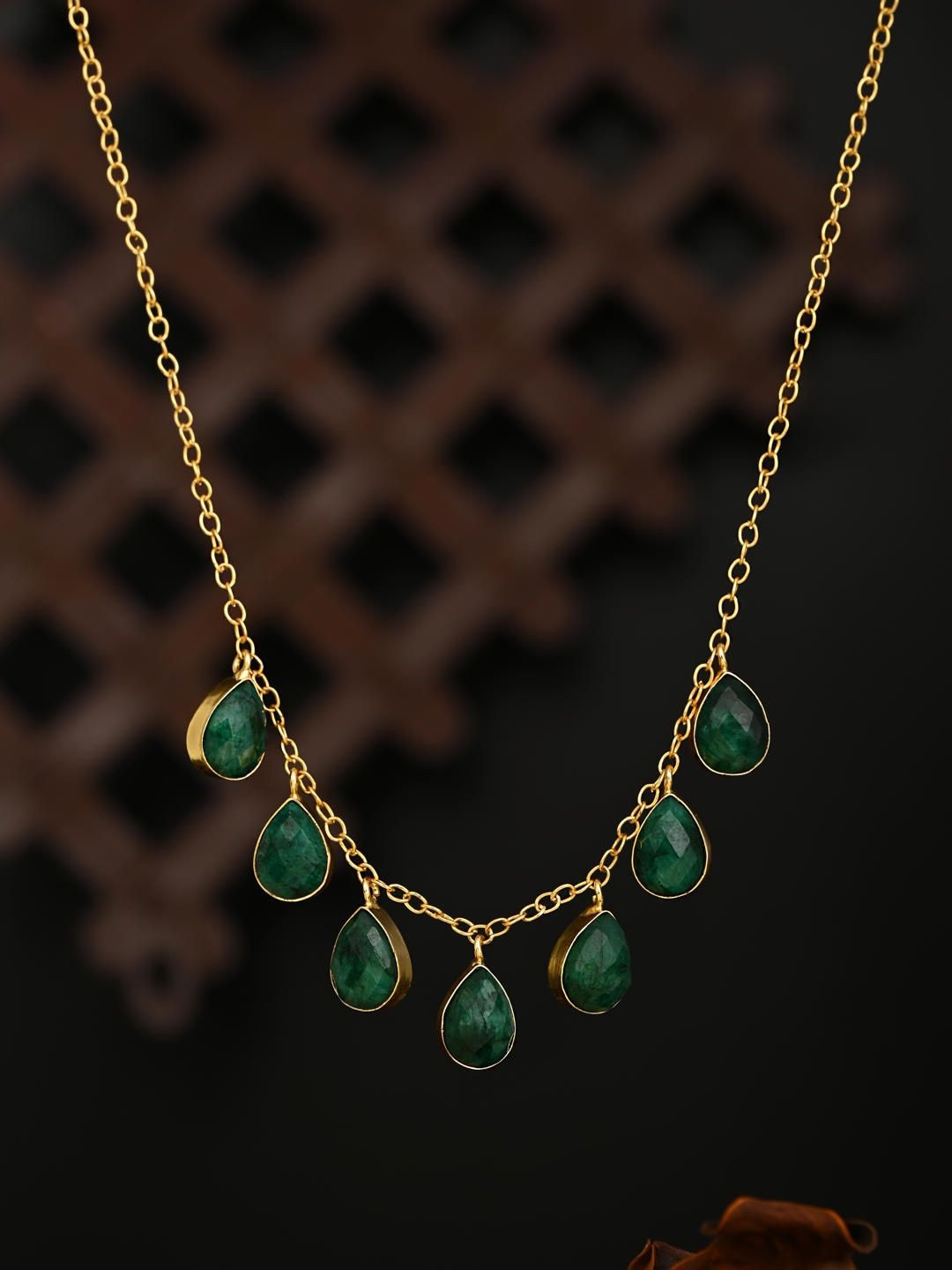 Reenisaa Gold-Plated Artificial Stones Studded Statement Link Chain Necklace