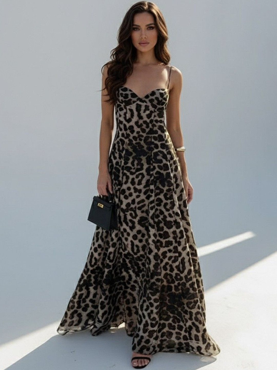HERE&NOW leopard printed Sweetheart Neck Suspender Dress