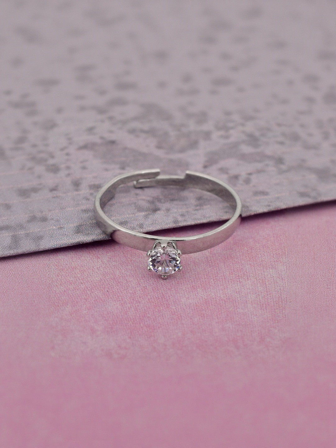 Silver plated CZ Solitare, Diamond look engagement proposal adjustable size ring