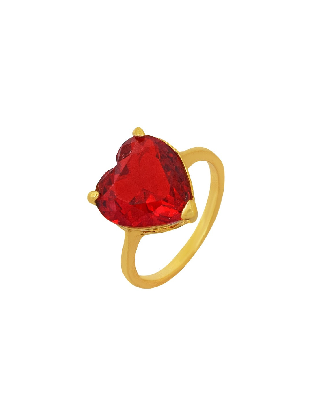DZINETRENDZ Unisex Gold plated Lab Grown Faux Burma Ruby facetted Heart Shape Finger Ring