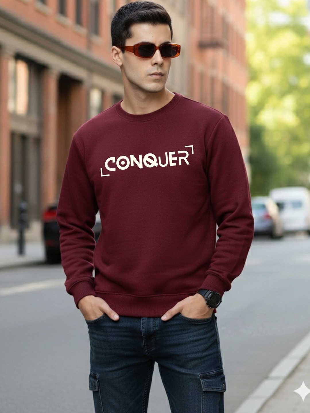 Moda Rapido Mens Printed Round Neck Regular Fit Long Sleeve Pullover Sweatshirt