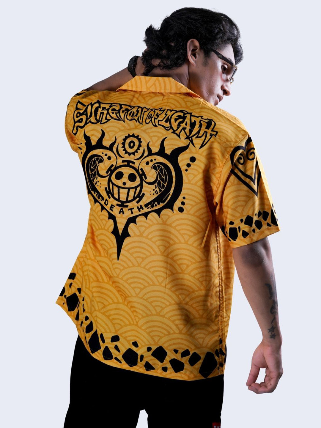 Fans Army Men Oversized Fit Graphic Printed Cuban Collar Casual Shirt