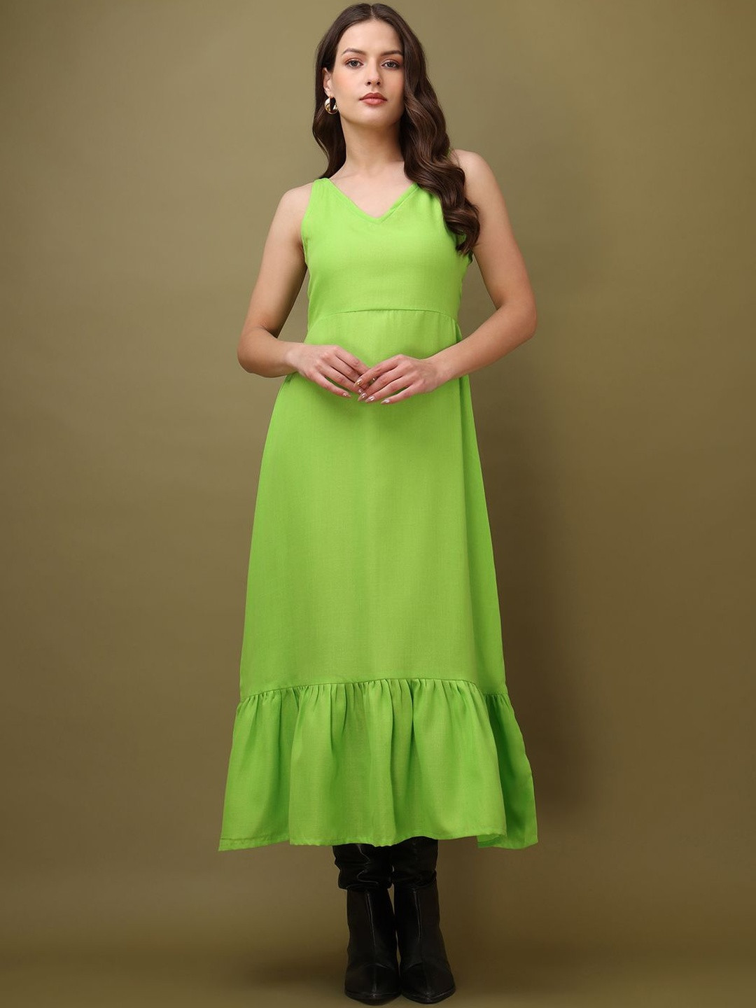 Women Solid Green A-Line Dress
