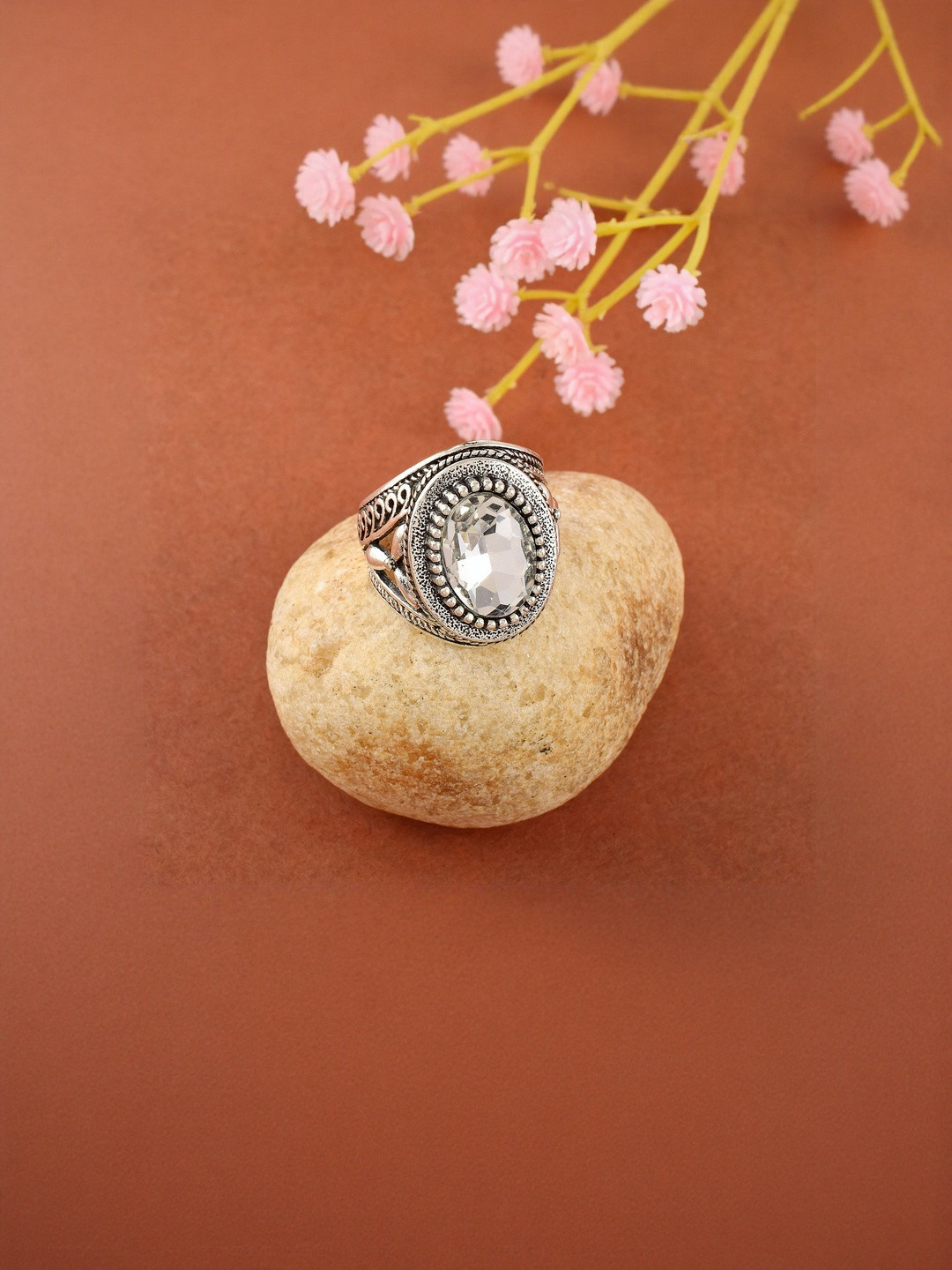 Brass Silverplated Big Heavy Tough White Topaz Fashion Finger ring