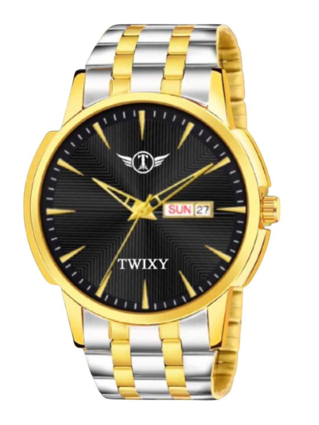 TWIXY Men Brass Dial & Stainless Steel Straps Analogue Watch TYW-J16-2 T-T BLACK