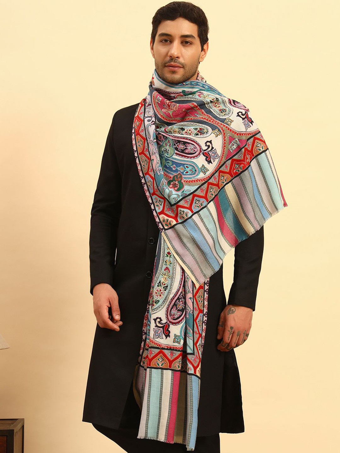 Pashmoda Men Rangdil Pure Wool Kalamkari Stole