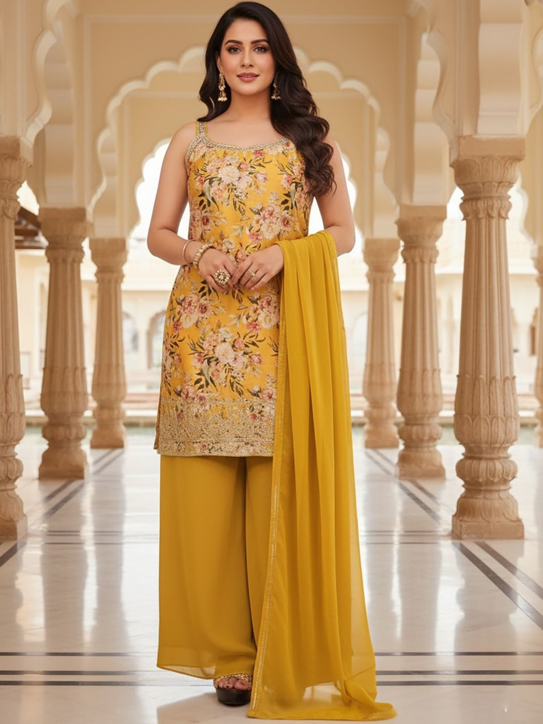SAKSHI- The Wedding Store Women Floral Printed Sequinned Kurta Set With Dupatta