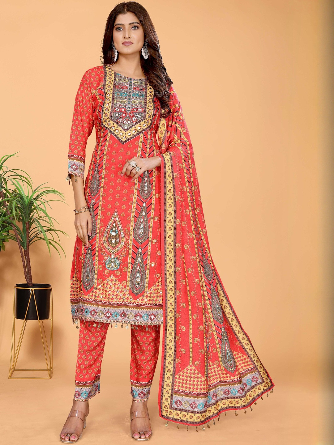Bhageerath Couture Motifs Embroidered Sequinned Pure Cotton Kurta Trousers & Dupatta