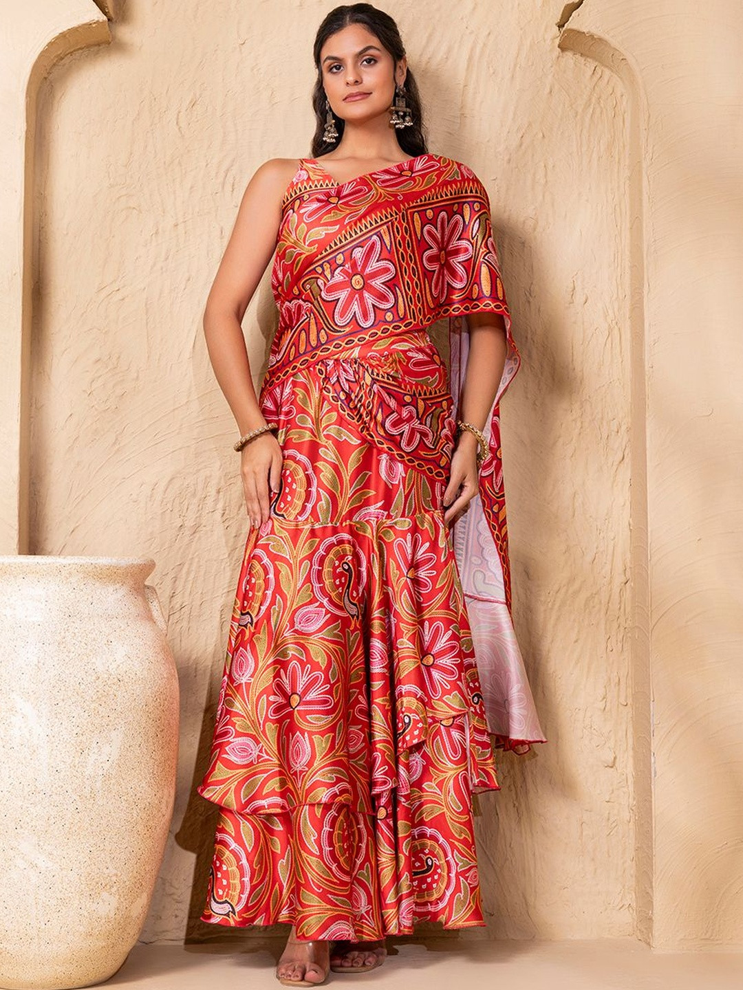 MABISH by Sonal Jain Ethnic Motifs Satin Draped Double Layer Palazzo Saree