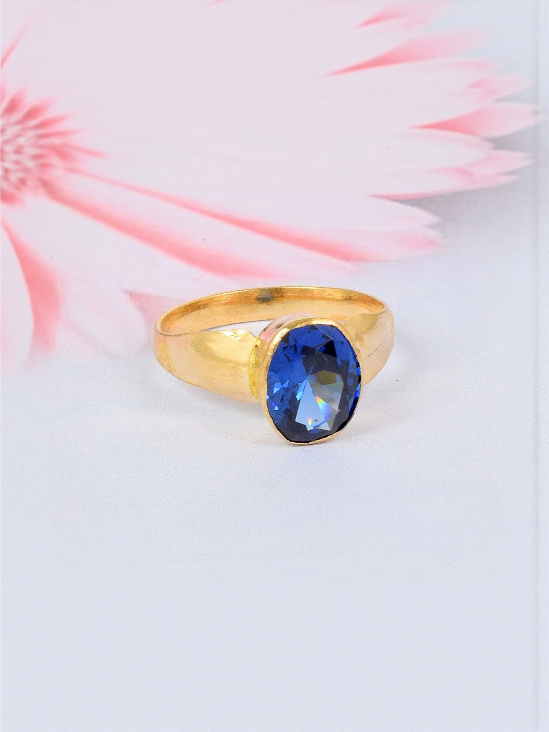 DZINETRENDZ Unisex Brass Goldplated Faux Blue Sapphire Neelam finger ring