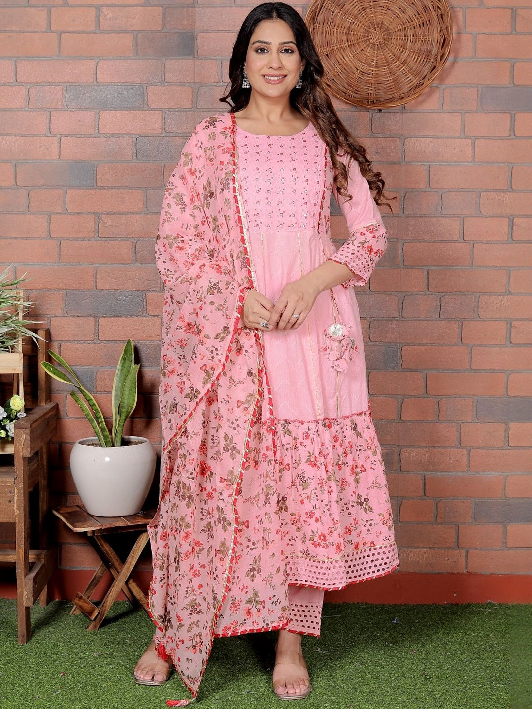Women's Cotton Blend Kurta Pant With Dupatta Set
