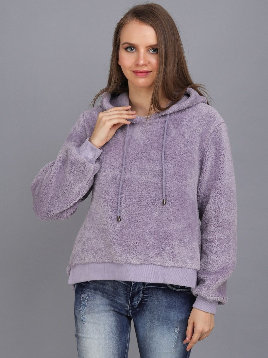 CORSICA Women Purple Faux Fur Solid Casual Hooded Jackets