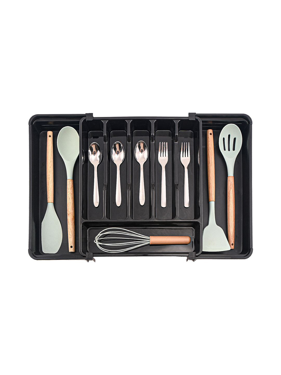 Kuber Industries Black 8 Compartments Utensils Drawer Organiser