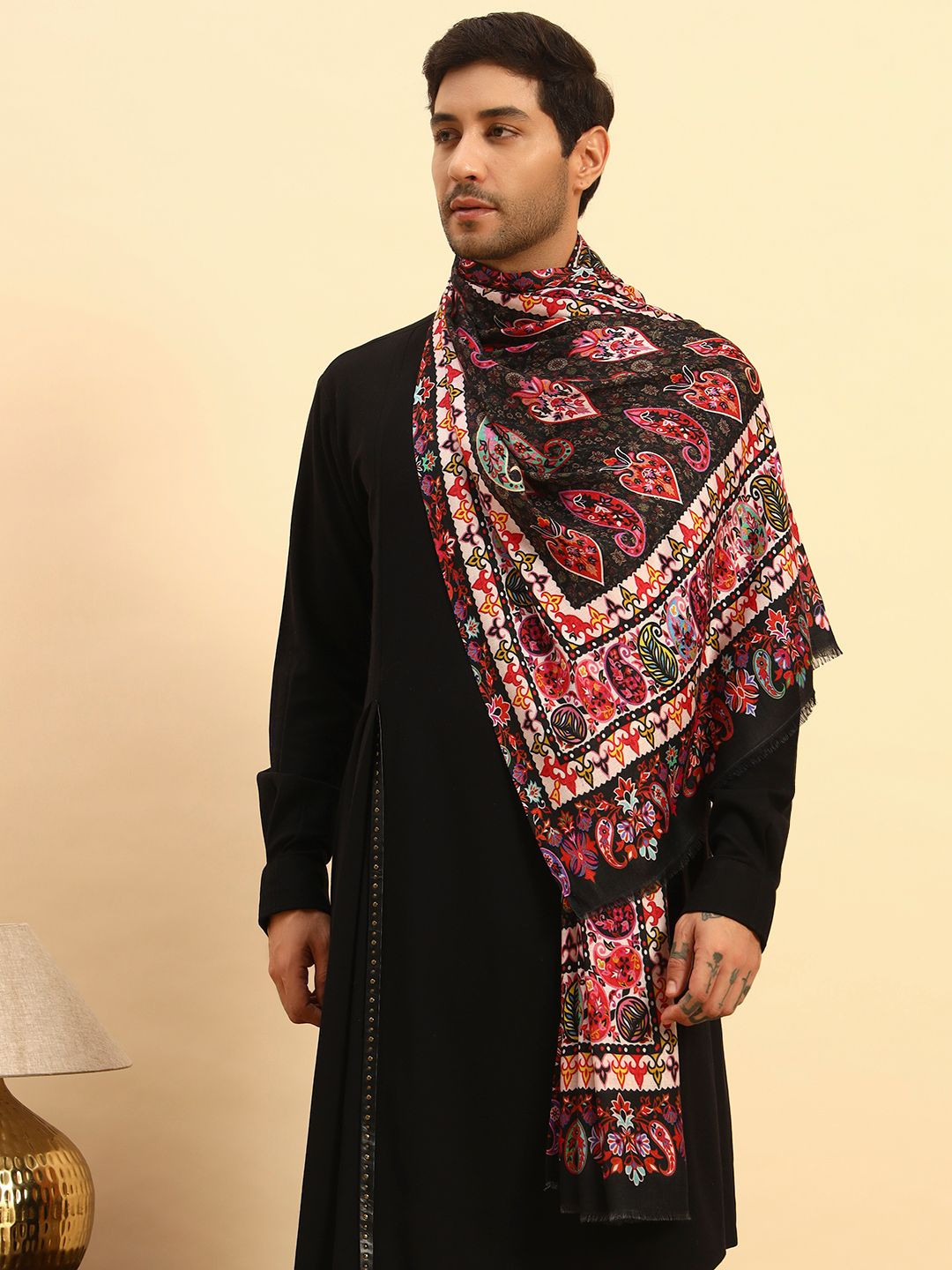 Buy Pashmoda Men Ethnic Motifs Printed Stole With Frayed Border