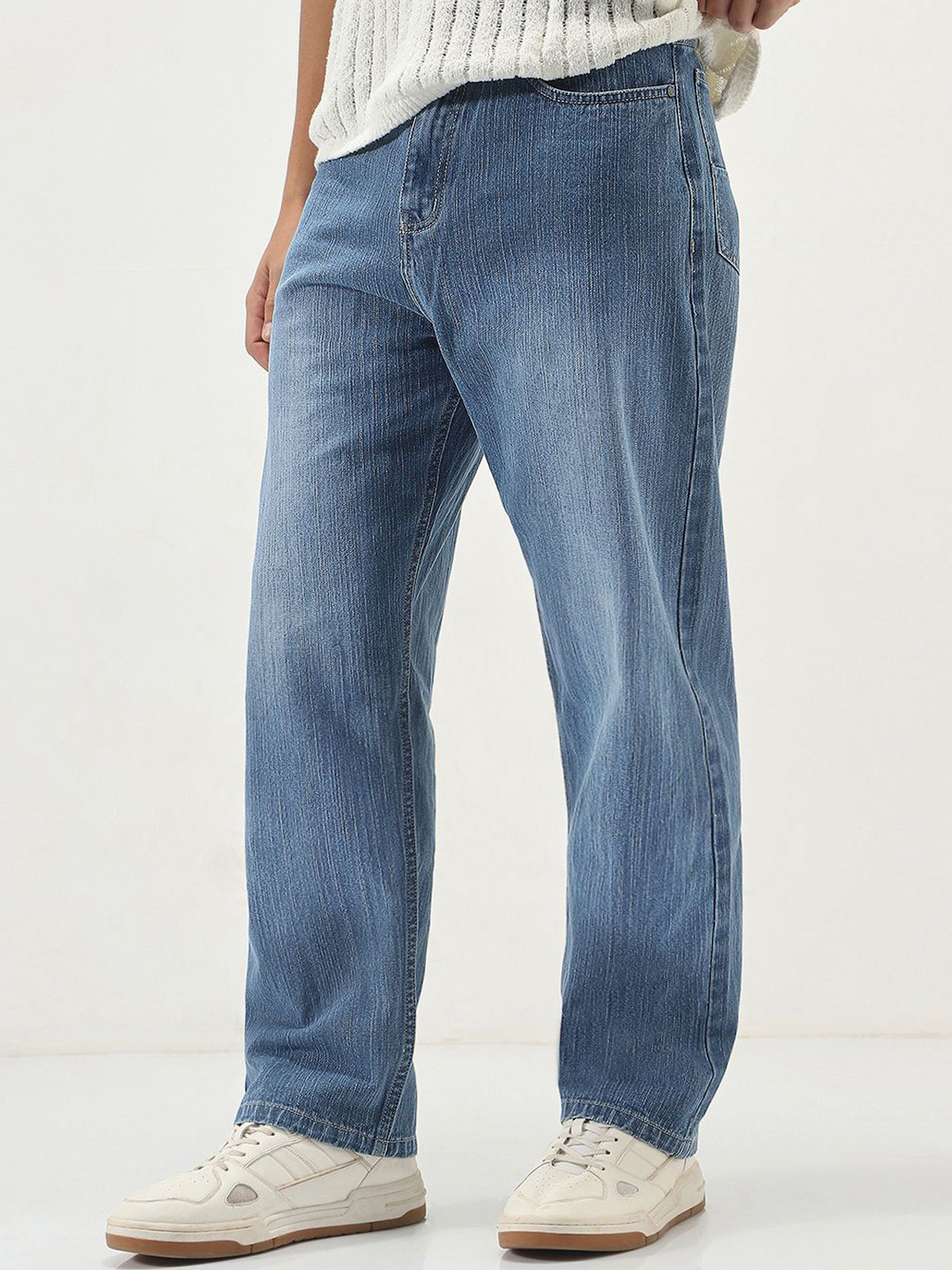 Urbano Fashion Men Light Blue Loose Baggy Fit Washed Denim Non-Stretchable Jeans